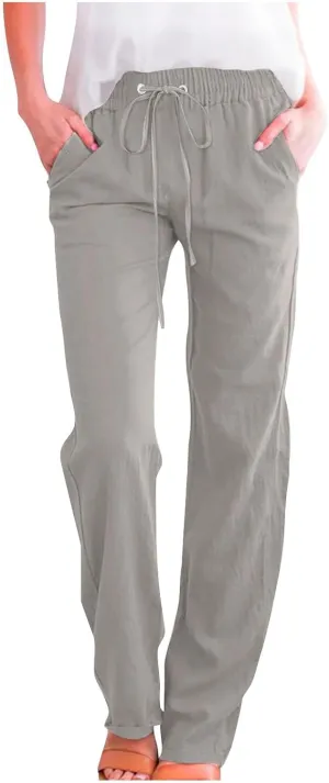 TARIENDY Women Pants Casual Straight Leg Pants Drawstring Elastic Waist Long Pants Comfy Summer Workout Trousers Trendy