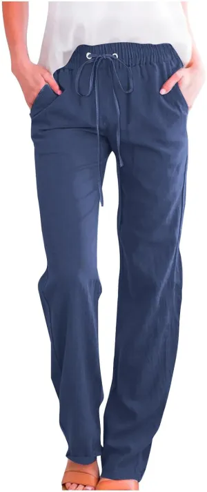 TARIENDY Women Pants Casual Straight Leg Pants Drawstring Elastic Waist Long Pants Comfy Summer Workout Trousers Trendy