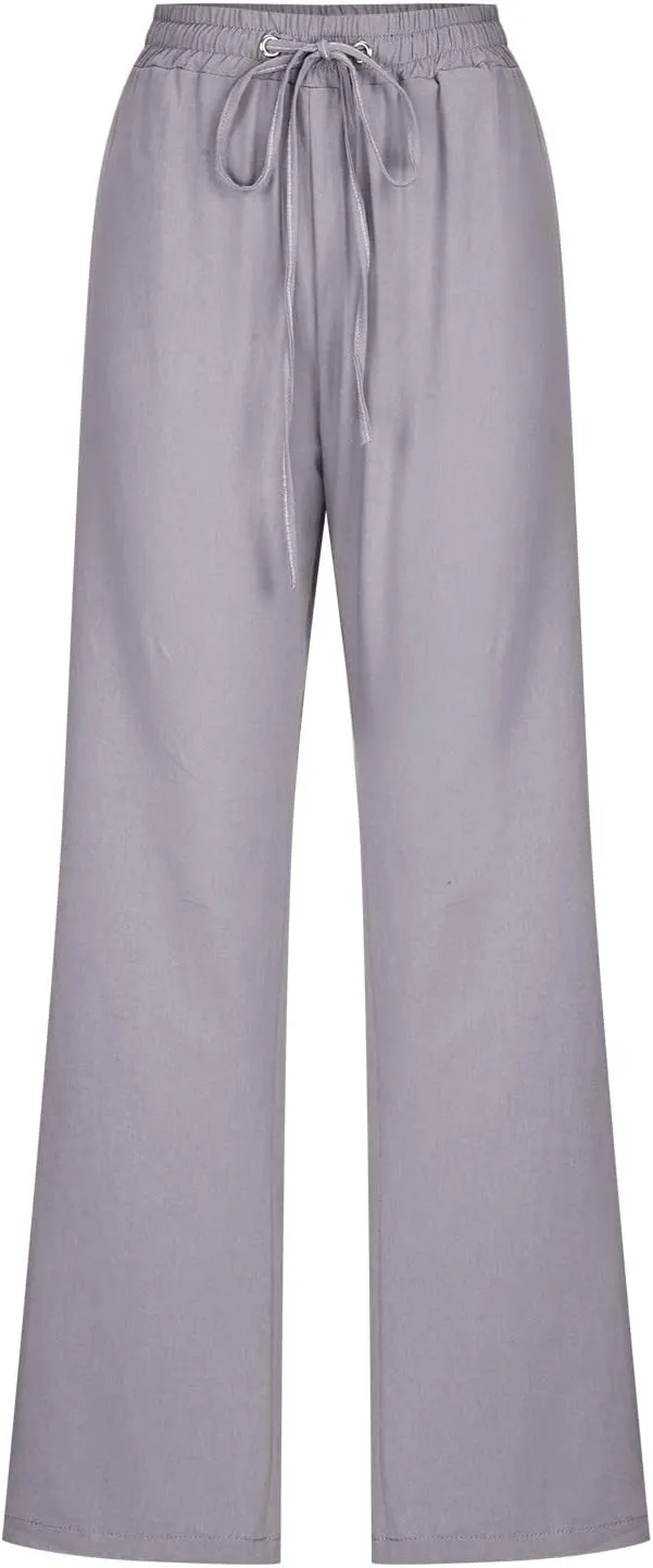 TARIENDY Womens Casual Pants Straight Leg Loose Fit Elastic Drawsting Trousers High Waist Beach Casual Outfits with Pockets