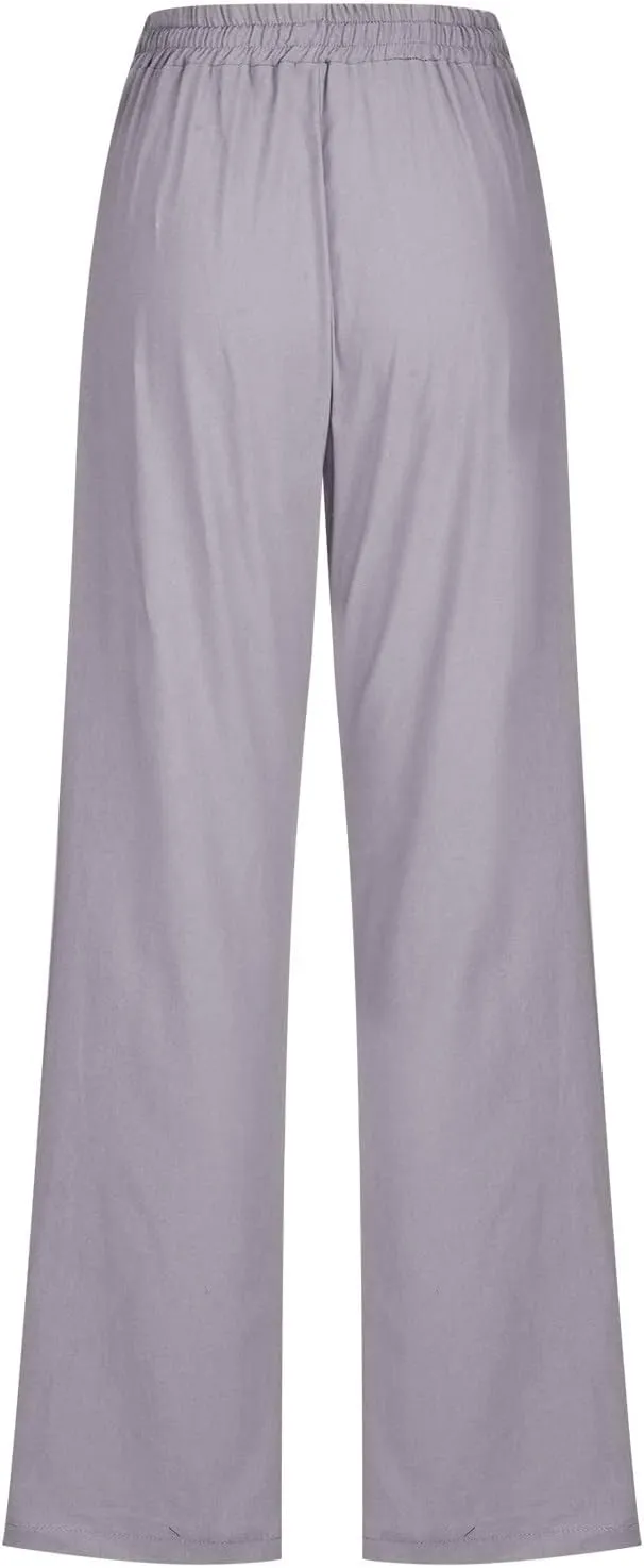 TARIENDY Womens Casual Pants Straight Leg Loose Fit Elastic Drawsting Trousers High Waist Beach Casual Outfits with Pockets