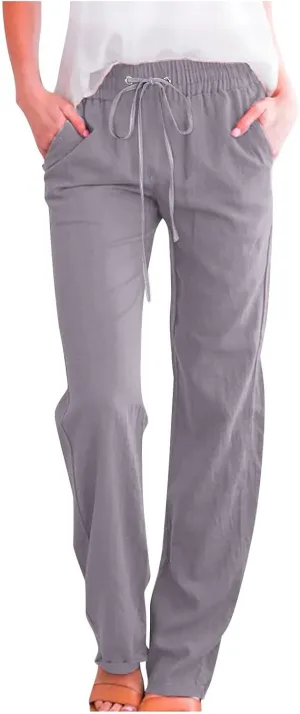 TARIENDY Womens Casual Pants Straight Leg Loose Fit Elastic Drawsting Trousers High Waist Beach Casual Outfits with Pockets