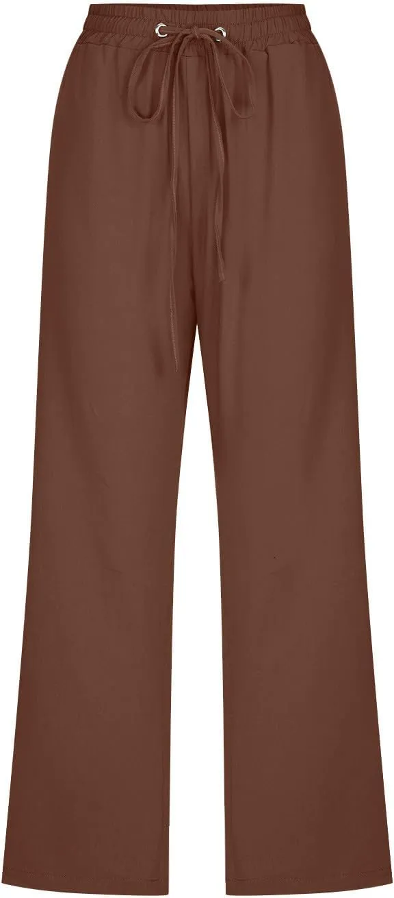 TARIENDY Womens Plus Size Capri Pants Ladies Wide Leg Casual Outfits high Waist Elastic Drawstring Pants Loose Comfy Capris