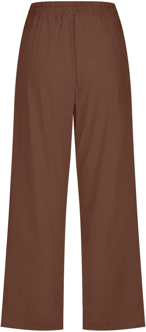 TARIENDY Womens Plus Size Capri Pants Ladies Wide Leg Casual Outfits high Waist Elastic Drawstring Pants Loose Comfy Capris