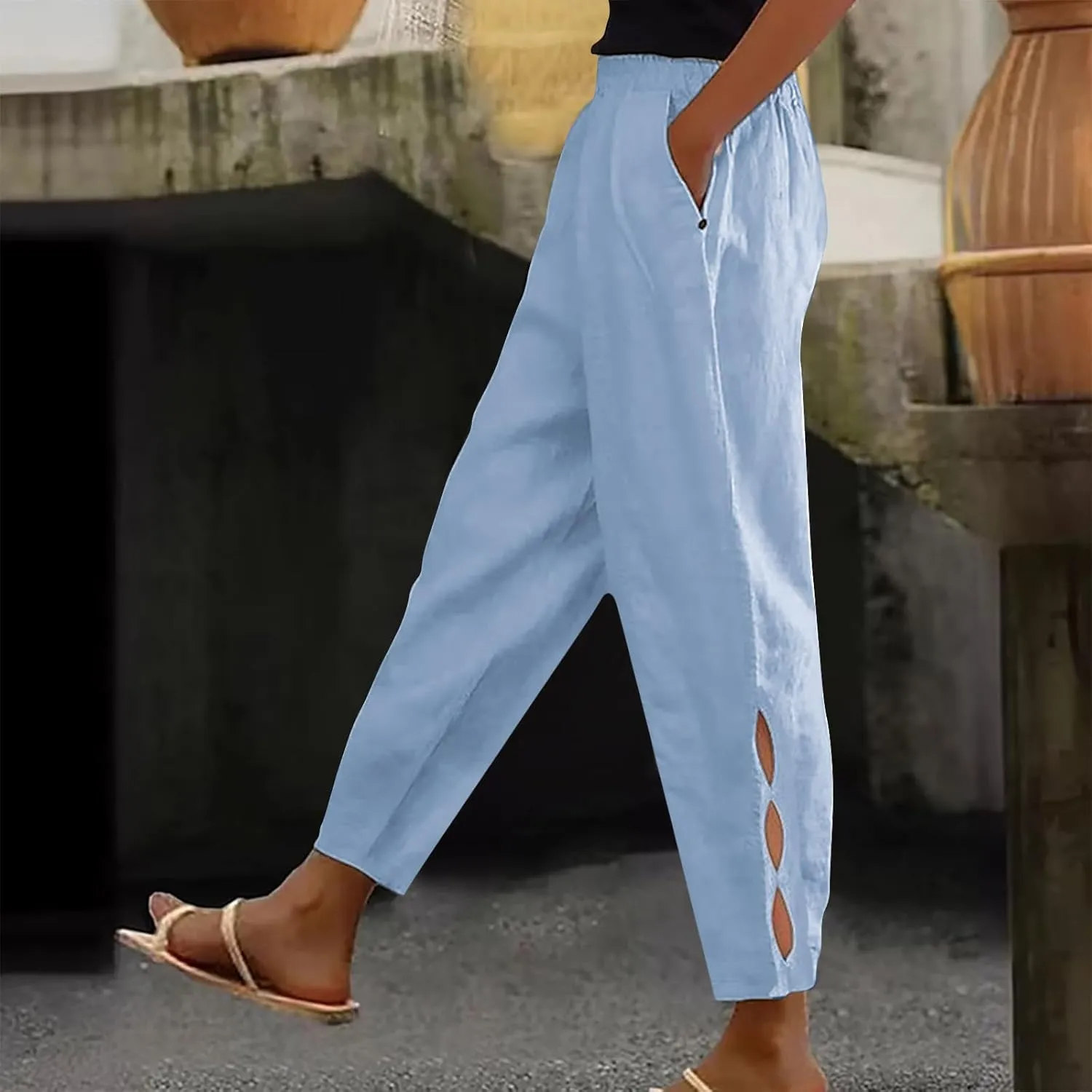 TARIENDY Womens Summer Pants Casual Drawstring Elastic Waist Trousers Loose Comfy Lightweight Beach Vacation Outfits 2025