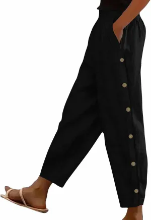 TARIENDY Women's Wide Leg Lounge Pants Womens Side Button Elastic Pants high Waist Comfy Trousers Summer Casual Outfits
