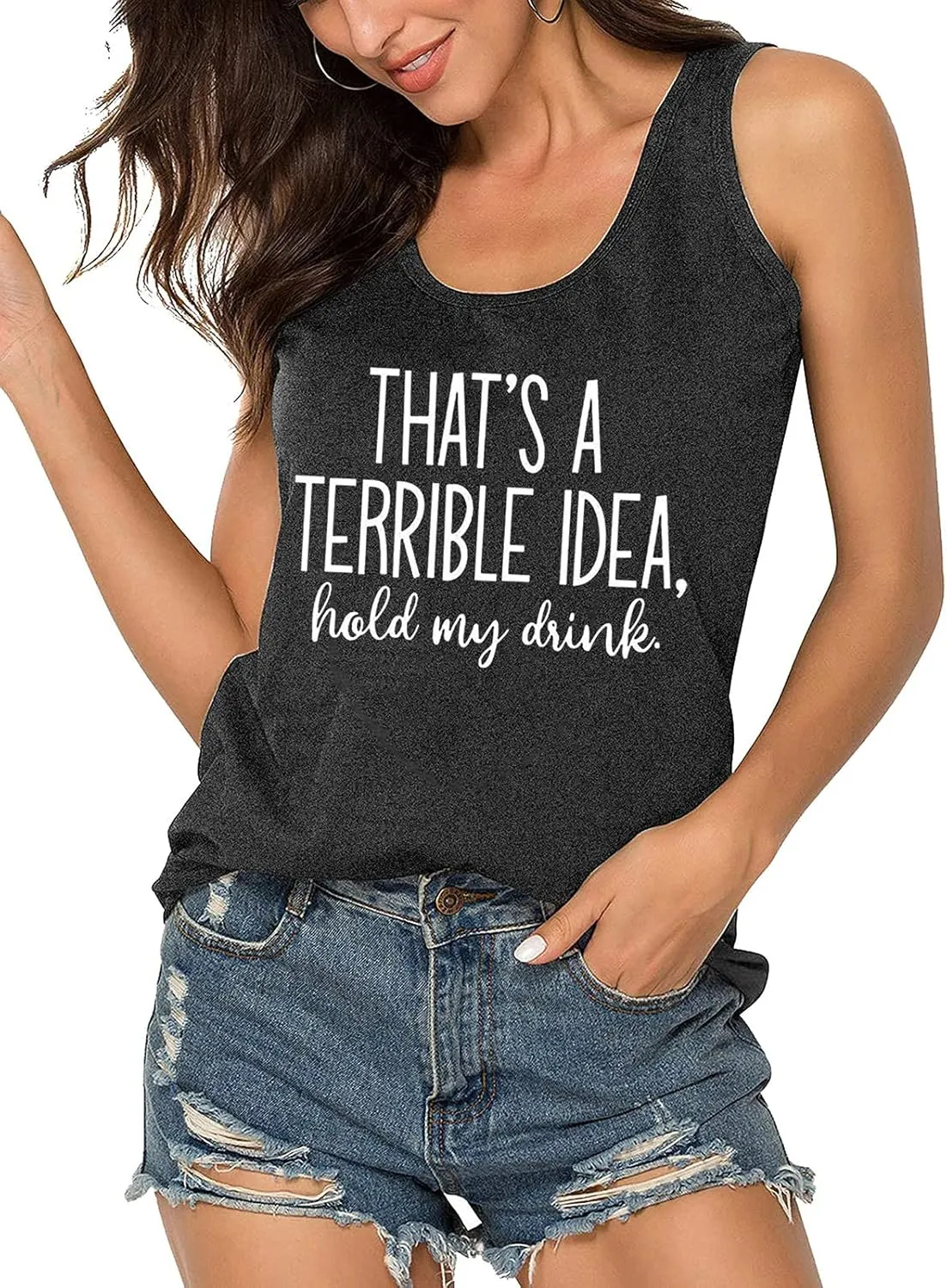 That's A Terrible Idea Tank Tops Women Funny Letter Print Tank Top Sleeveless Summer Beach Vaction Racerback Tee Shirt