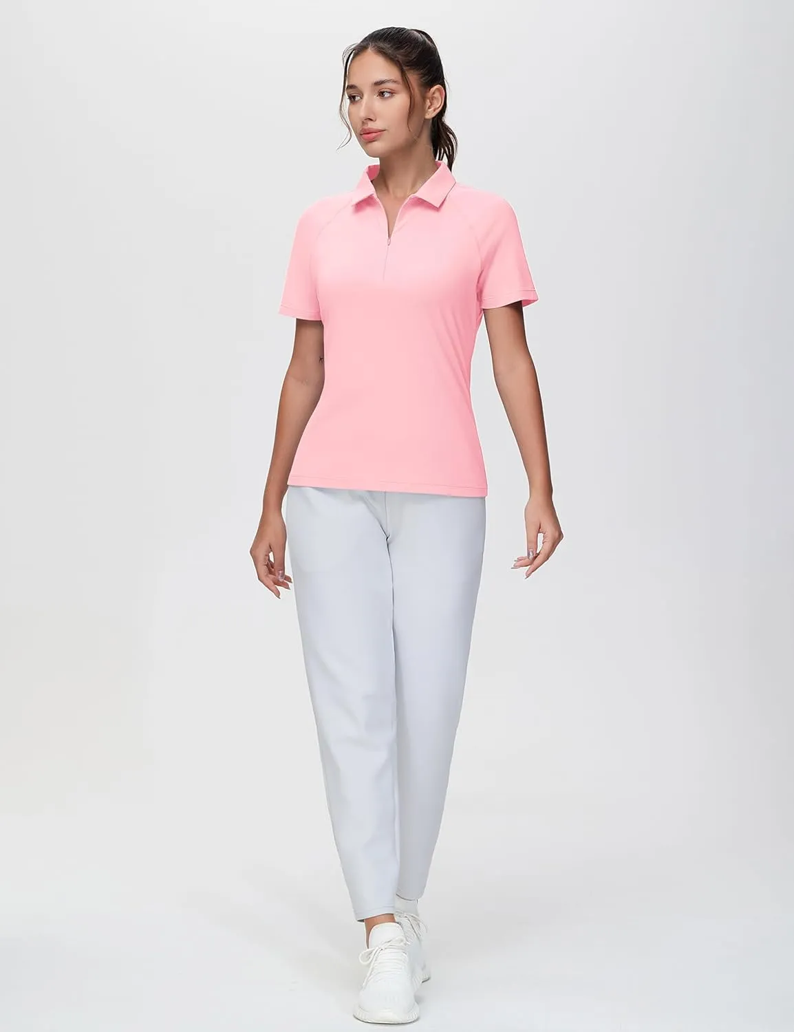 THE GYM PEOPLE Women's Slim Fit Polo Shirts Zip Up Lightweight Quick Dry Collared Golf Workout Tee Tops