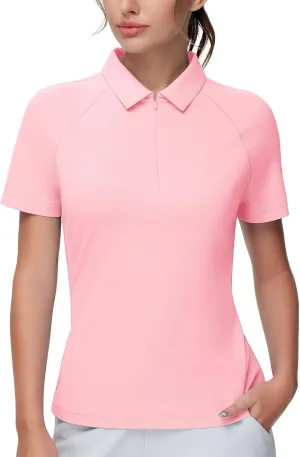 THE GYM PEOPLE Women's Slim Fit Polo Shirts Zip Up Lightweight Quick Dry Collared Golf Workout Tee Tops