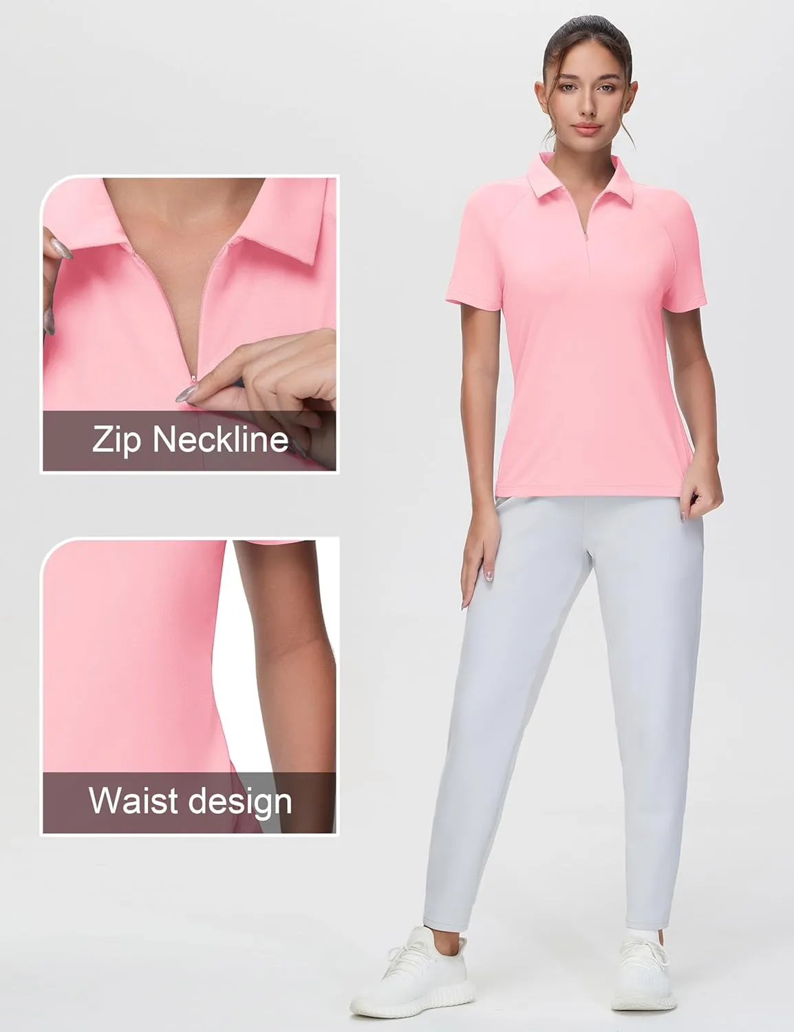 THE GYM PEOPLE Women's Slim Fit Polo Shirts Zip Up Lightweight Quick Dry Collared Golf Workout Tee Tops
