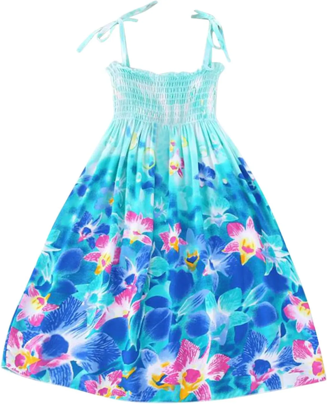 Toddler Kids Girls Lace-up Strap Dress 2~8 Years Summer Sleeveless Beach Sundress Floral Print Princess Dress