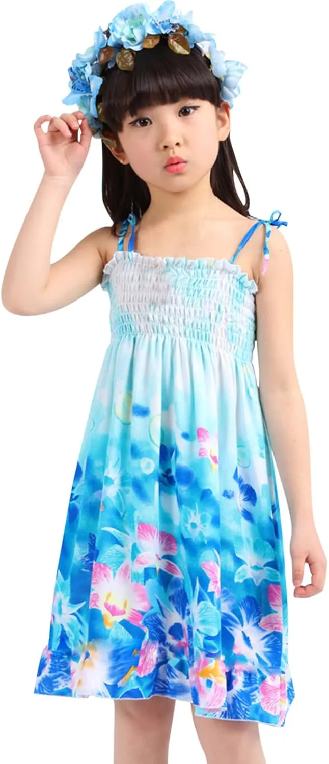 Toddler Kids Girls Lace-up Strap Dress 2~8 Years Summer Sleeveless Beach Sundress Floral Print Princess Dress