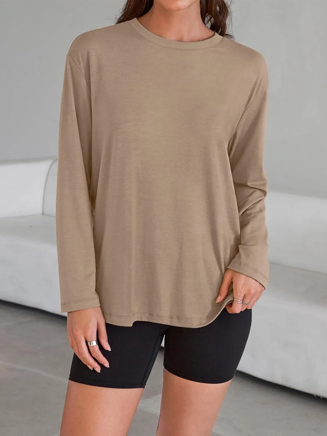 Trendy Queen Womens Oversized Long Sleeve T Shirts 2025 Basic Crewneck Tee Fall Tops Casual Workout Y2K Clothes