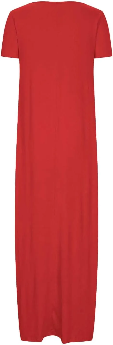 Tshirt Dresses for Women Casual Scoop Neck Short Sleeve Maxi Dress Summer Loose Plain Vacation Long Tee Shirts Dress