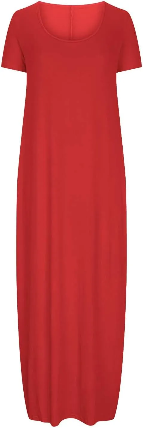 Tshirt Dresses for Women Casual Scoop Neck Short Sleeve Maxi Dress Summer Loose Plain Vacation Long Tee Shirts Dress