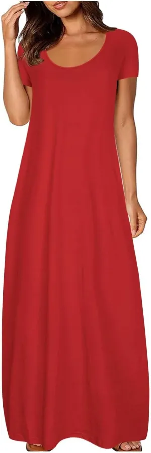 Tshirt Dresses for Women Casual Scoop Neck Short Sleeve Maxi Dress Summer Loose Plain Vacation Long Tee Shirts Dress