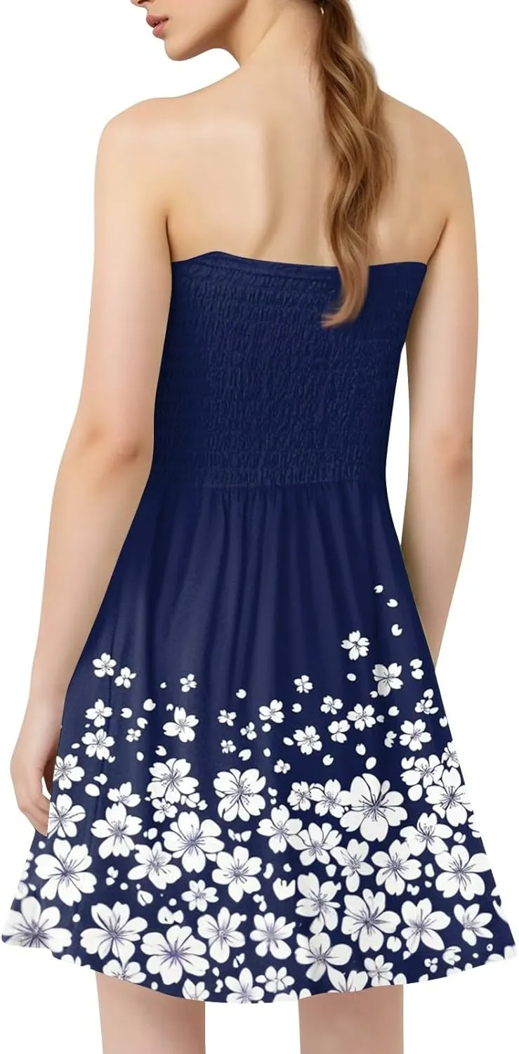 Tube Dresses for Women Strapless Summer Sexy Off Shoulder Flower Print Sleeveless Mini Sundress Beach Cover Up