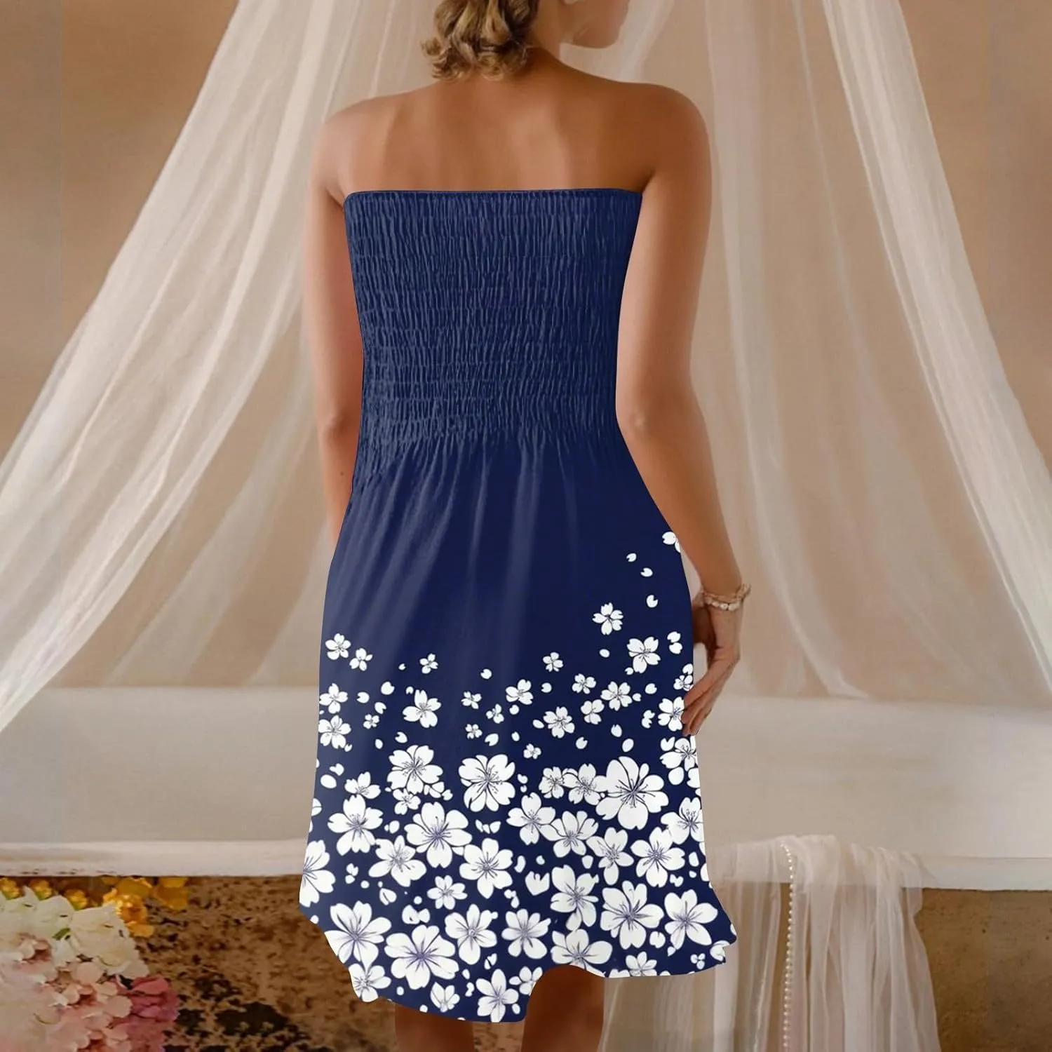 Tube Dresses for Women Strapless Summer Sexy Off Shoulder Flower Print Sleeveless Mini Sundress Beach Cover Up