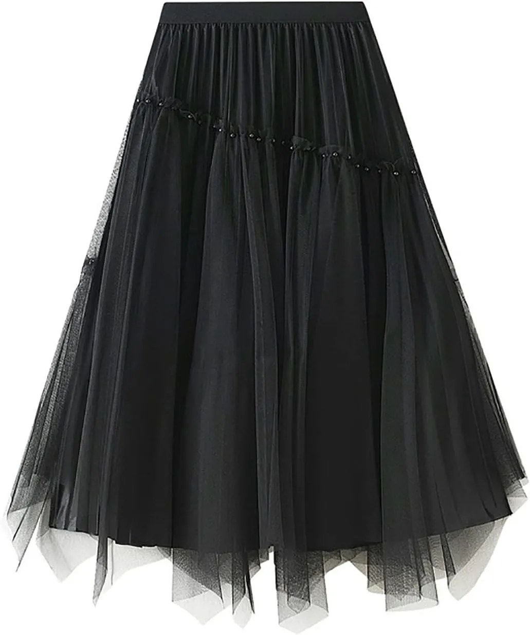Tulle Skirt for Women Dressy Flowy High Waist Pleated Swing A-Line Skirts Summer Cute Mesh Irregular Hem Midi Skirts