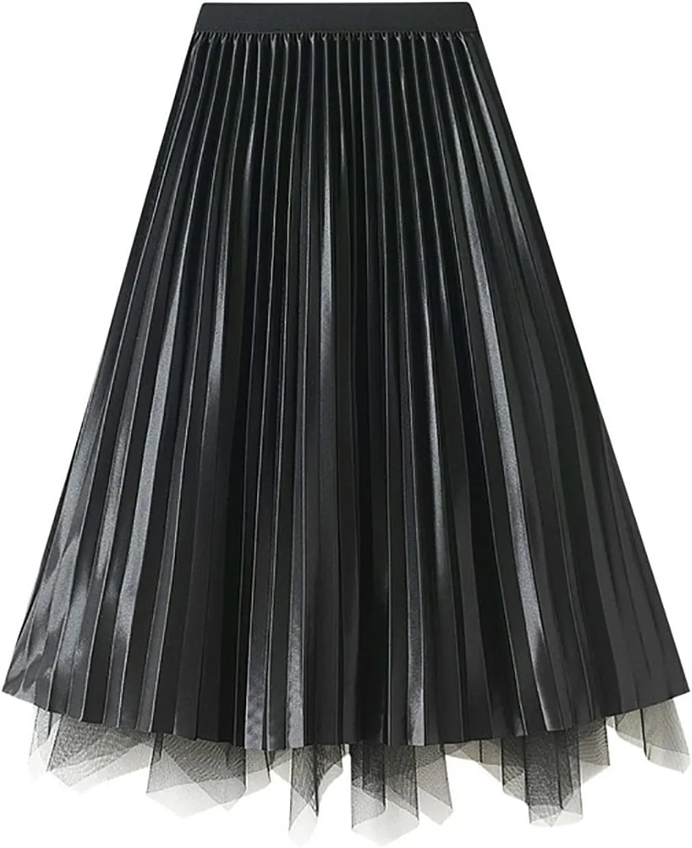 Tulle Skirt for Women Dressy Flowy High Waist Pleated Swing A-Line Skirts Summer Cute Mesh Irregular Hem Midi Skirts