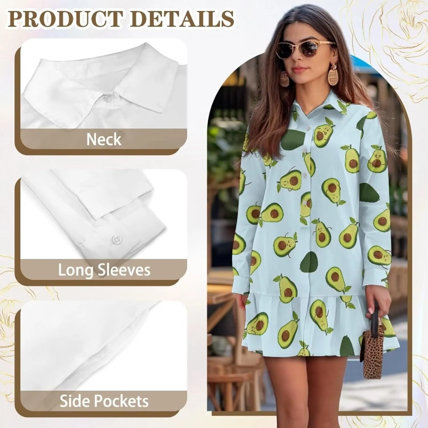Tunic Shirt Mini Dress for Women Elegant Button Down V-Neck Shift Dress Long Sleeve Ruffle Hem Babydoll Dress