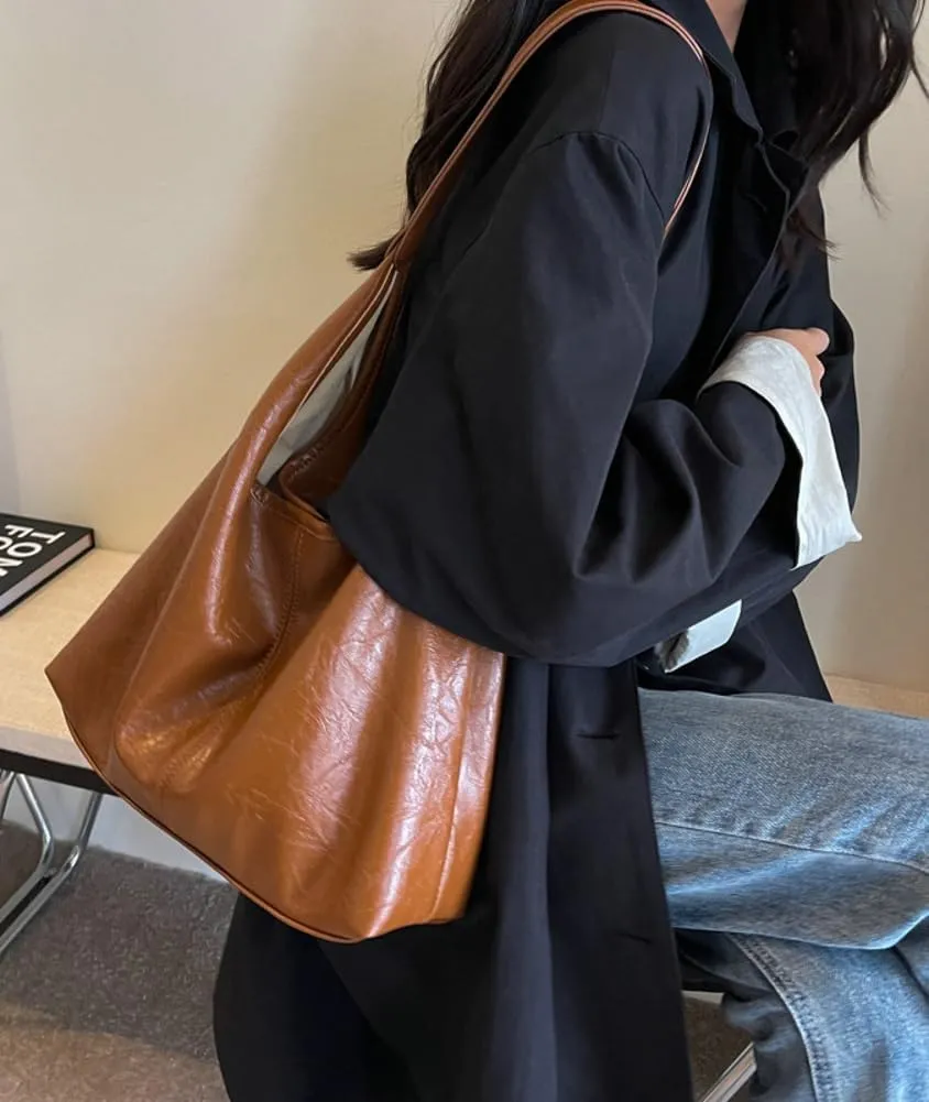 Vegan Leather Tote Bag Y2K Women Stylish Hobo Bag Casual Trendy Handbag Purse