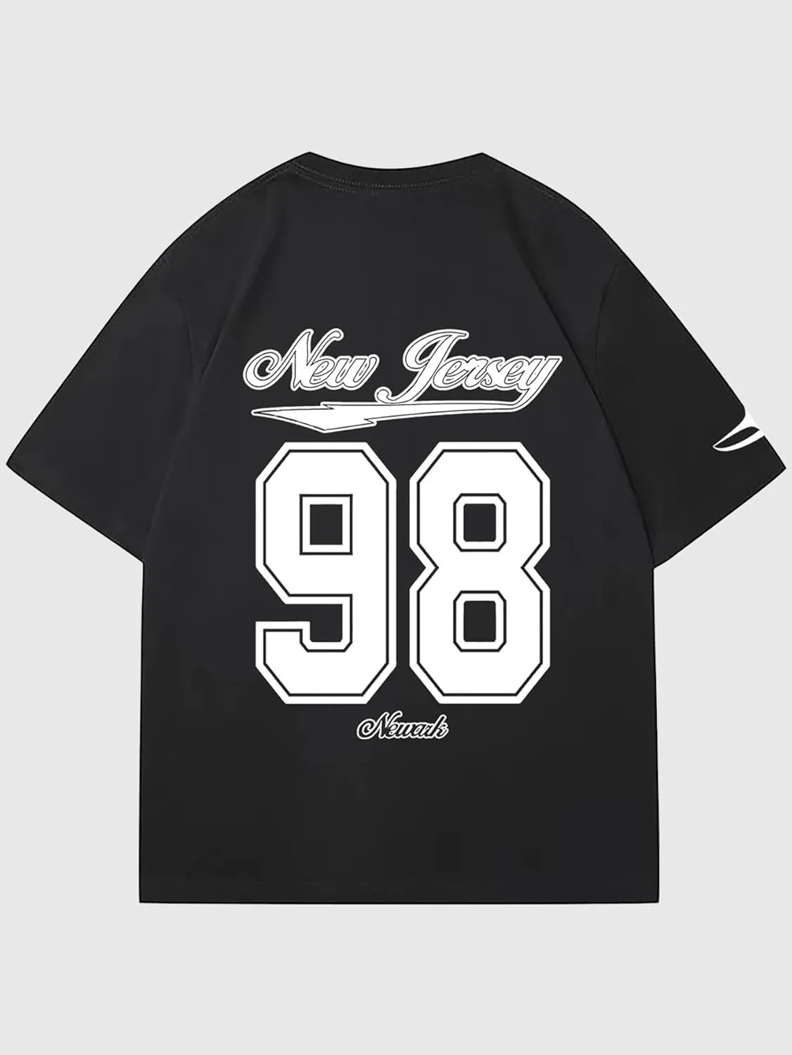 Verdusa Men's Jersey Oversized Letter Graphic T Shirt Crew Neck Drop Shoulder Short Sleeve Tee Tops