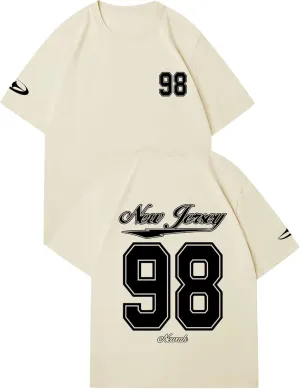 Verdusa Men's Jersey Oversized Letter Graphic T Shirt Crew Neck Drop Shoulder Short Sleeve Tee Tops