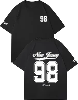 Verdusa Men's Jersey Oversized Letter Graphic T Shirt Crew Neck Drop Shoulder Short Sleeve Tee Tops