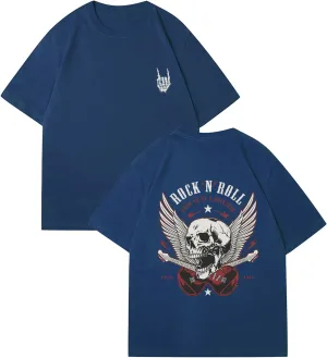 Verdusa Men's Vintage Retro Skull Graphic Oversized T Shirt Round Neck Short Sleeve Rock Tee Tops