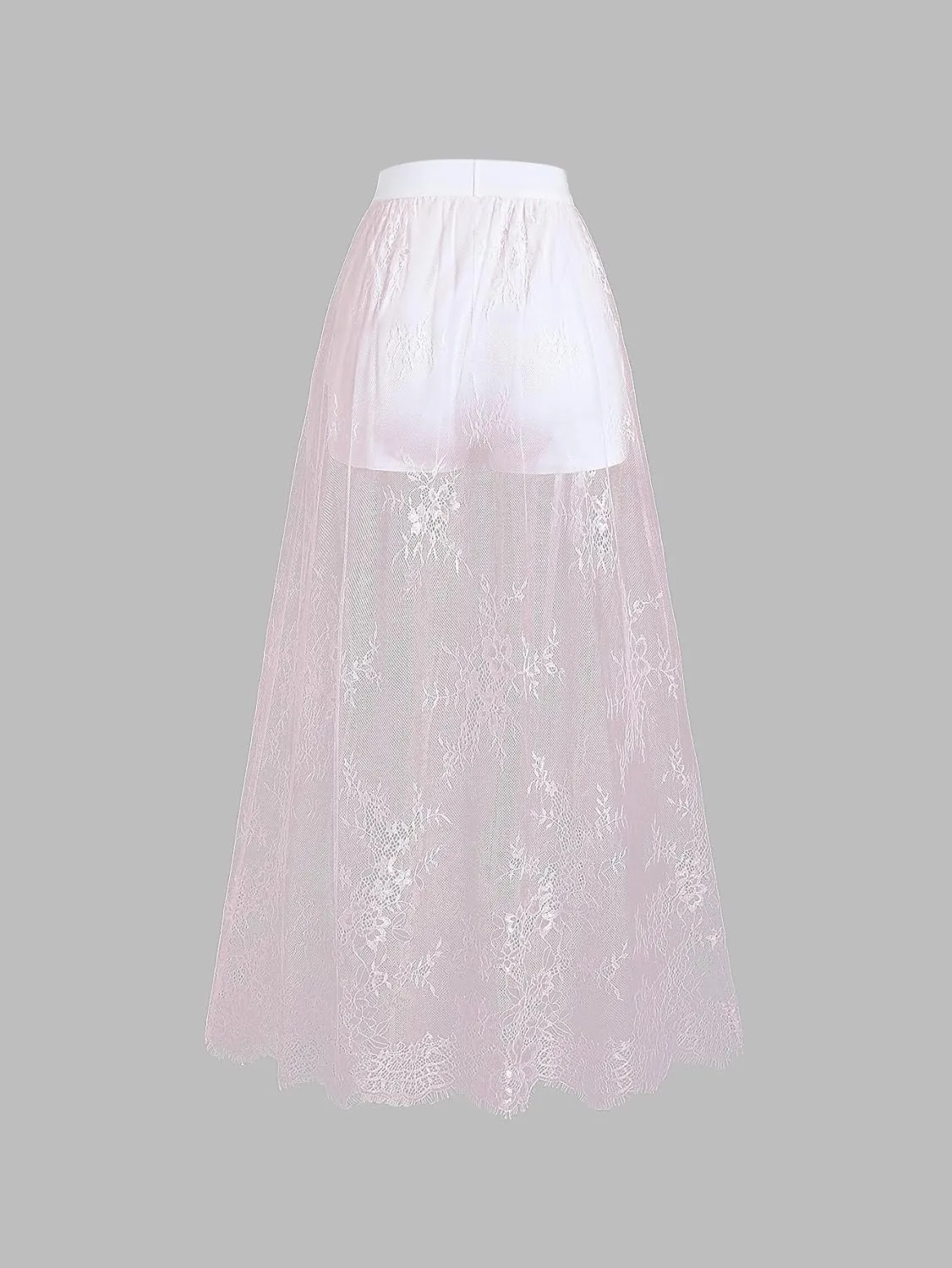Verdusa Women's Floral Lace Mesh Layered Long Skirt High Rise Flowy Maxi Skirt