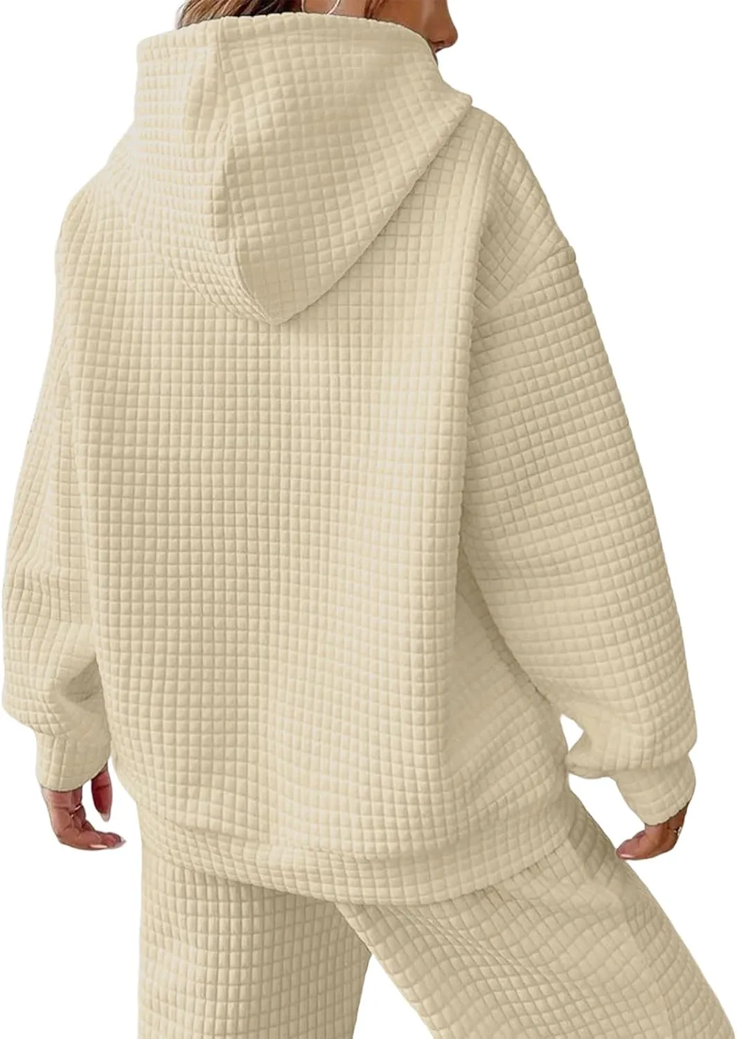 Viatabuna Womens Oversized Hoodies Basic Waffle Long Sleeve Pullover Tops Loose Hooded Sweatshirt with Pocket