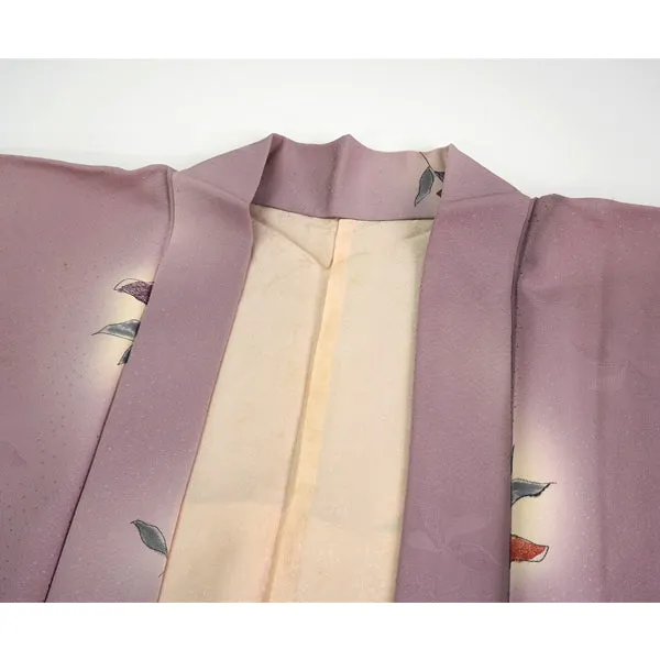 Vintage Haori Kimono Jacket Silk, Soft Purple base, Sweet Floral Accents