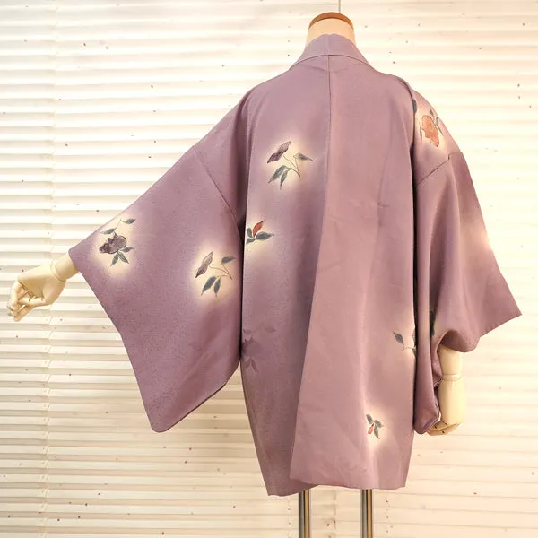 Vintage Haori Kimono Jacket Silk, Soft Purple base, Sweet Floral Accents