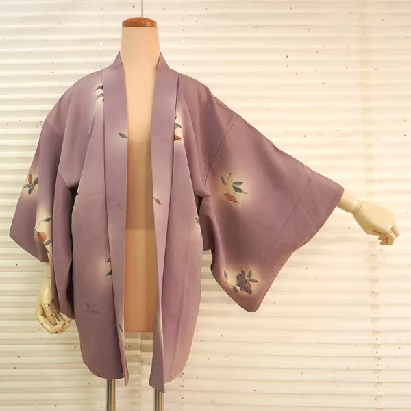 Vintage Haori Kimono Jacket Silk, Soft Purple base, Sweet Floral Accents