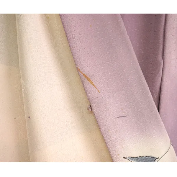 Vintage Haori Kimono Jacket Silk, Soft Purple base, Sweet Floral Accents