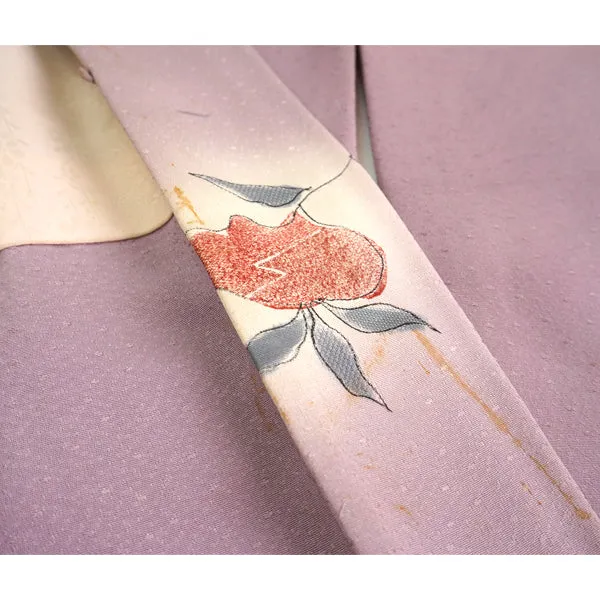 Vintage Haori Kimono Jacket Silk, Soft Purple base, Sweet Floral Accents