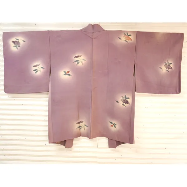 Vintage Haori Kimono Jacket Silk, Soft Purple base, Sweet Floral Accents