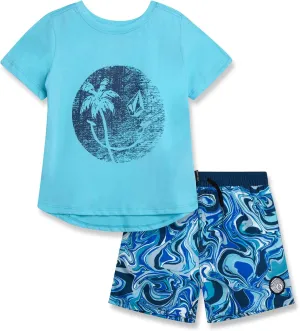 Volcom Baby Boys Swim Set - 2 Piece Short Sleeve Swim Shirt Graphic Tees & Board Shorts, Infant Toddler Little Boys Swimsuit