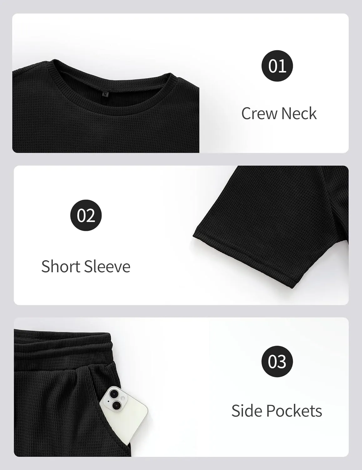 Vssjavun Mens Short Sets 2 Pieces Outfits Waffle Knit Lounge Set Short Sleeve Summer Casual Tracksuit