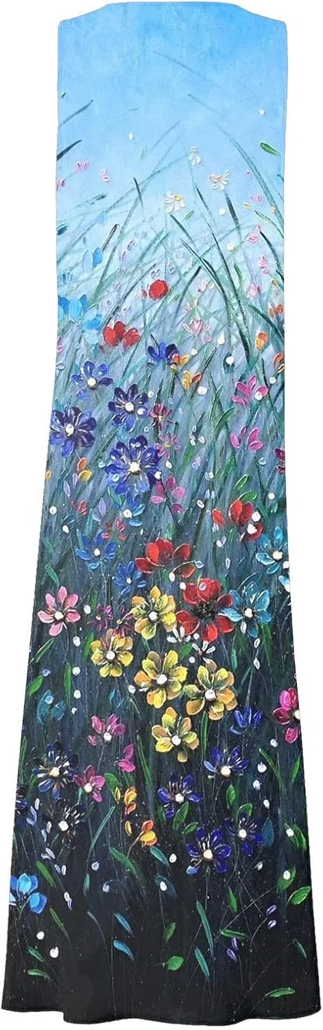 WANZZXCSL Women's Summer Cotton Linen Long Dress Sleeveless Trendy Flowy Dresses Plus Size Loose Comfy Dress with Pockets