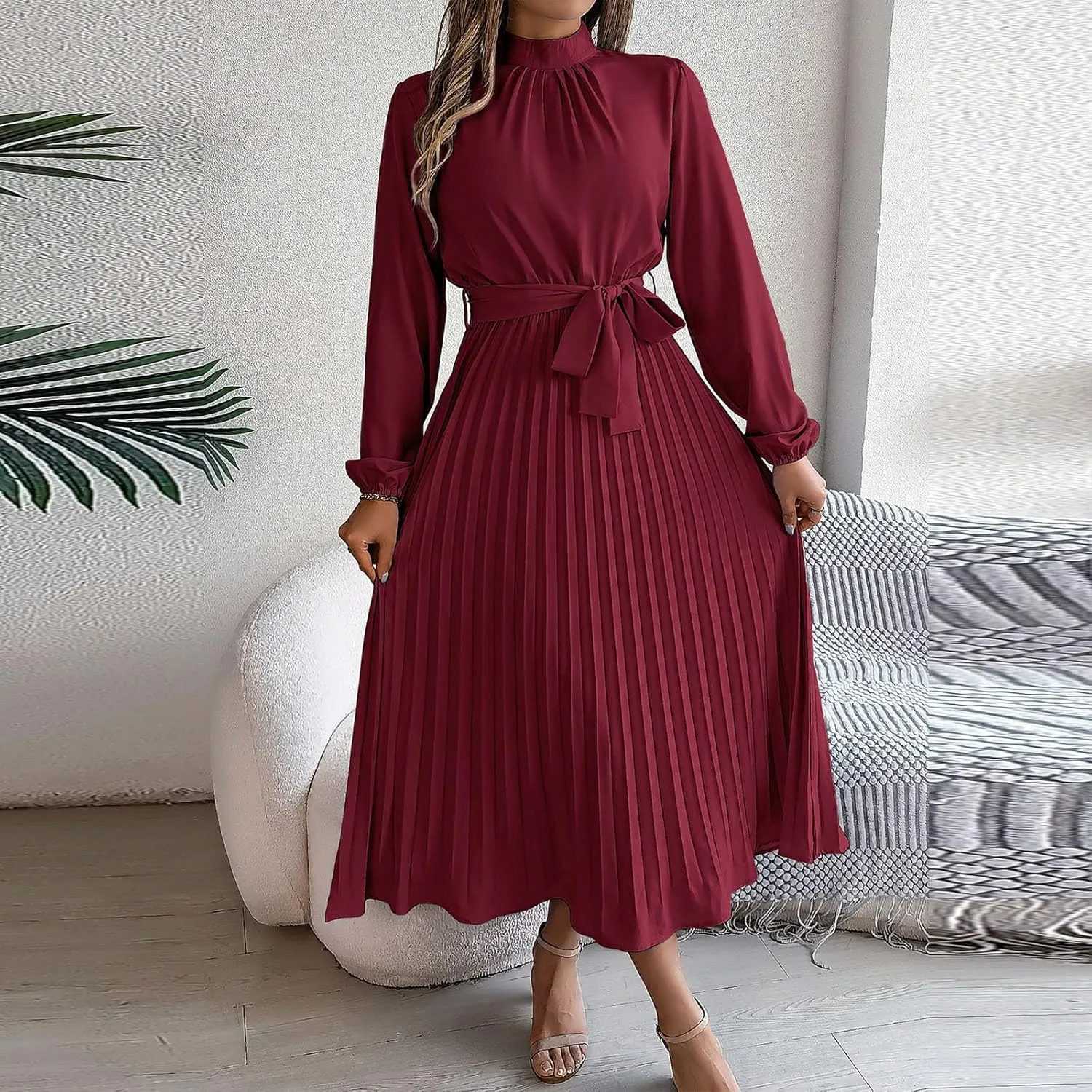 Wedding Guest Dresses for Women Women's Long Sleeve Maxi Dress Flowy Casual Fall A-Line Long Cocktail Tshirt Dress