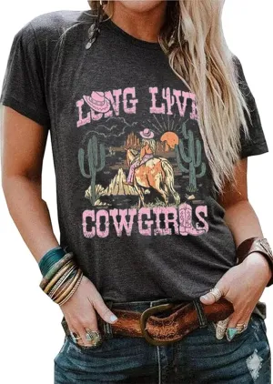 Western Cactus Horse T-Shirt Cactus Shirts for Women Desert Horse Graphic Tee Casual Cowgirl Vintage Short Sleeve Tops