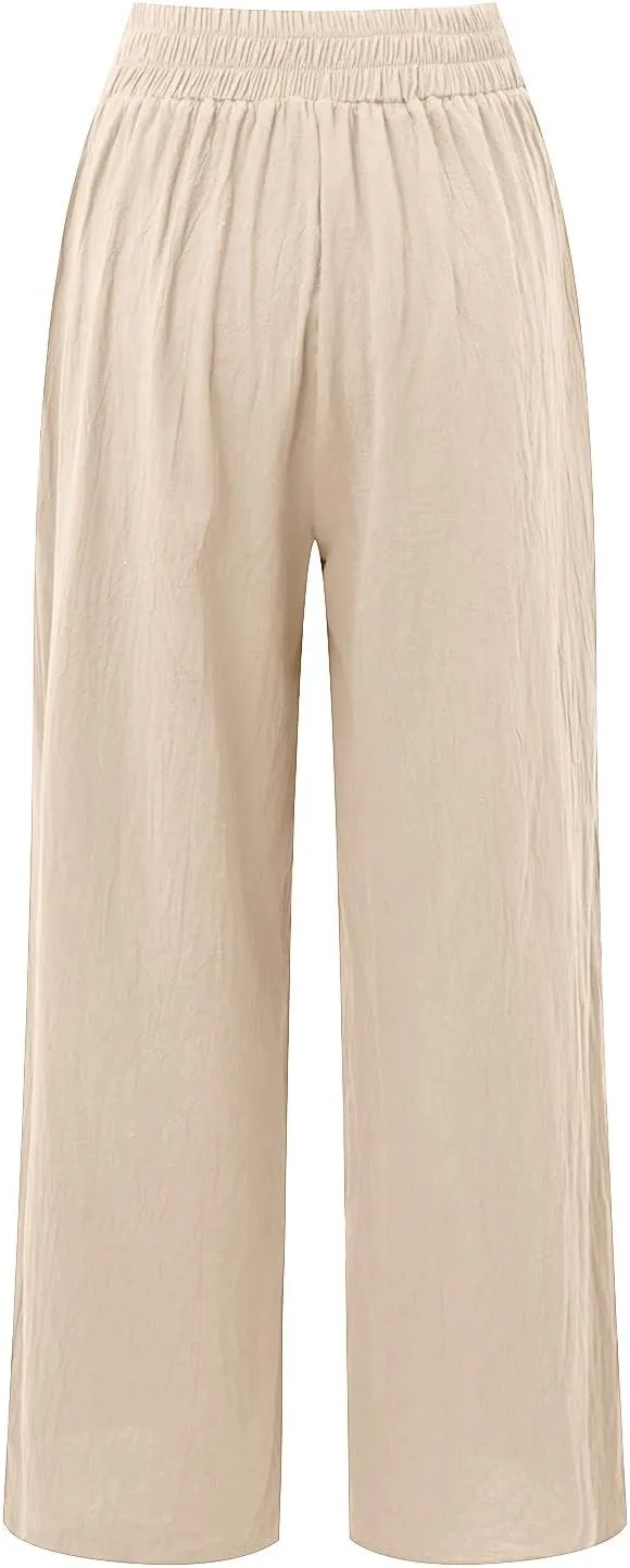 Wide Leg Cotton Pants for Women High Waist Wide Leg Loose Palazzo Beach Pants High Waist Plus Size Lounge Palazzo Trousers