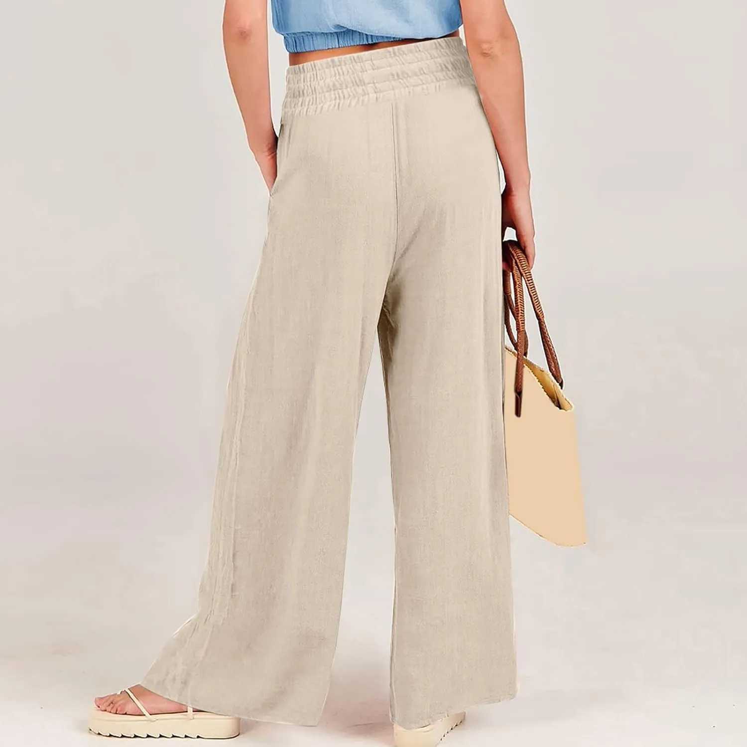 Wide Leg Cotton Pants for Women High Waist Wide Leg Loose Palazzo Beach Pants High Waist Plus Size Lounge Palazzo Trousers