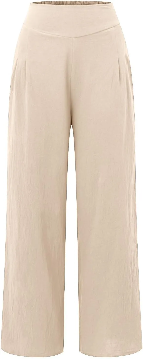 Wide Leg Cotton Pants for Women High Waist Wide Leg Loose Palazzo Beach Pants High Waist Plus Size Lounge Palazzo Trousers