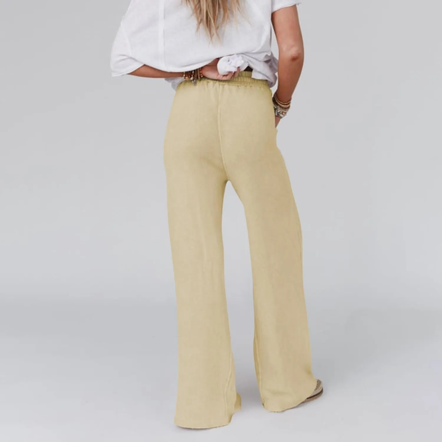 Wide Leg Linen Pants for Women Summer Casual Straight Leg Baggy Pants Lightweight High Waisted Trousers with Pockets