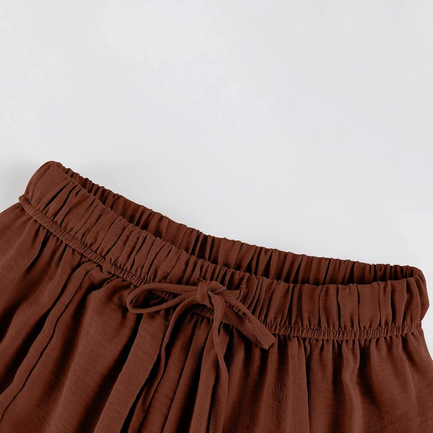 Wide Leg Pants for Women Linen High Waisted Summer Fashion Pants Drawstring Flowy with Pockets Solid Clothes Vacation