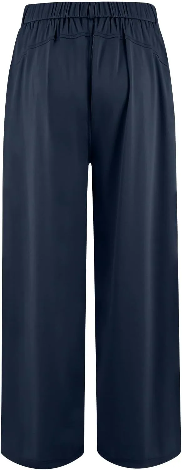 Wide Leg Pants for Women Pull On Flowy Palazzo Pants Lightweight Summer High Wasited Dress Pants with Pockets