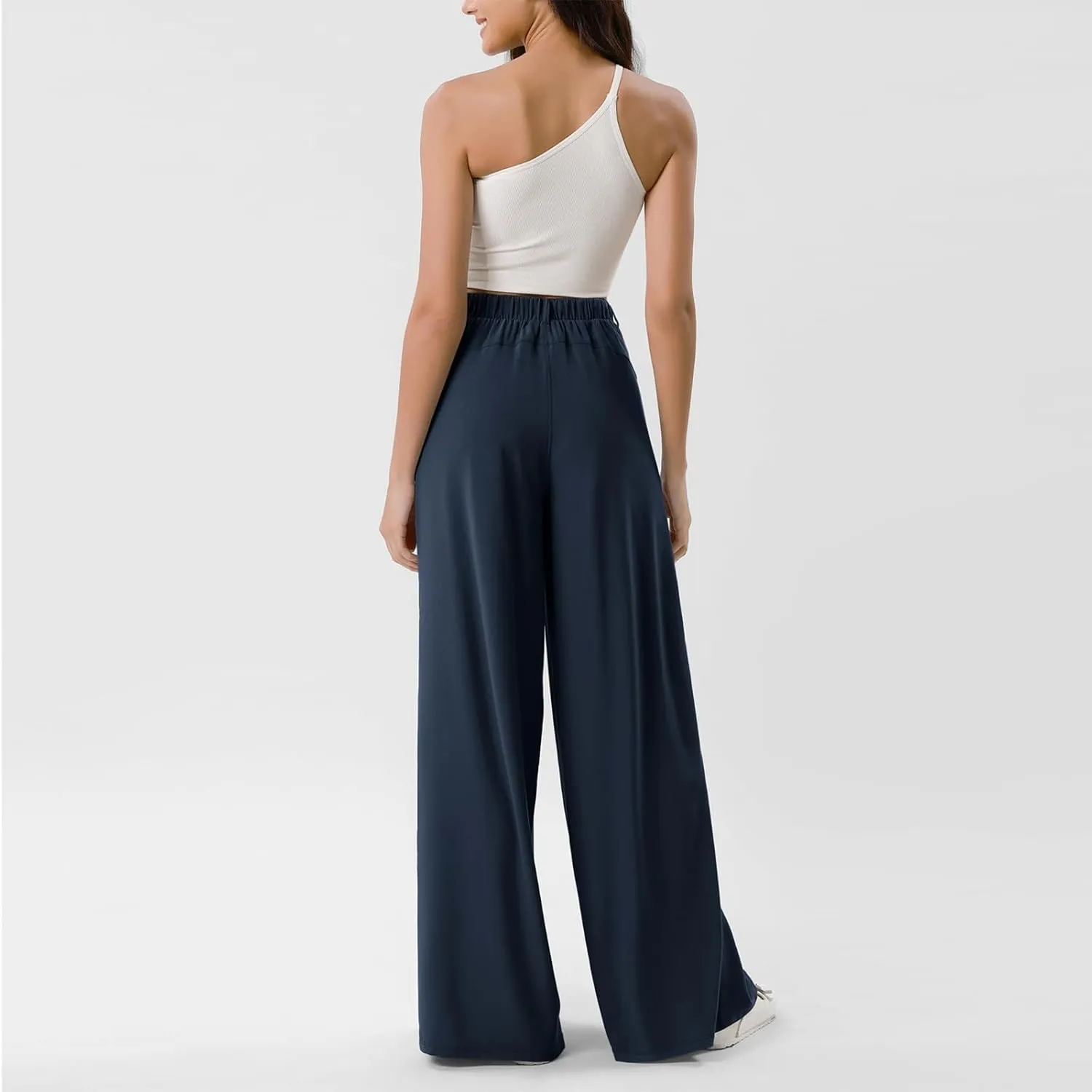 Wide Leg Pants for Women Pull On Flowy Palazzo Pants Lightweight Summer High Wasited Dress Pants with Pockets