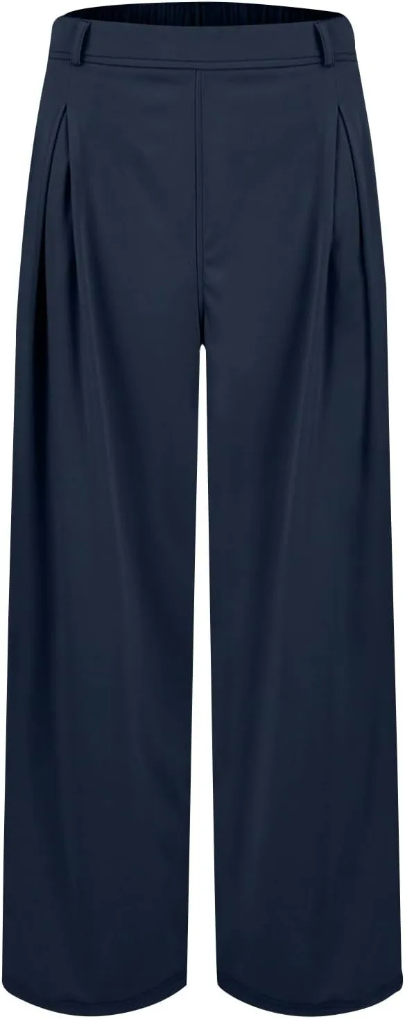 Wide Leg Pants for Women Pull On Flowy Palazzo Pants Lightweight Summer High Wasited Dress Pants with Pockets